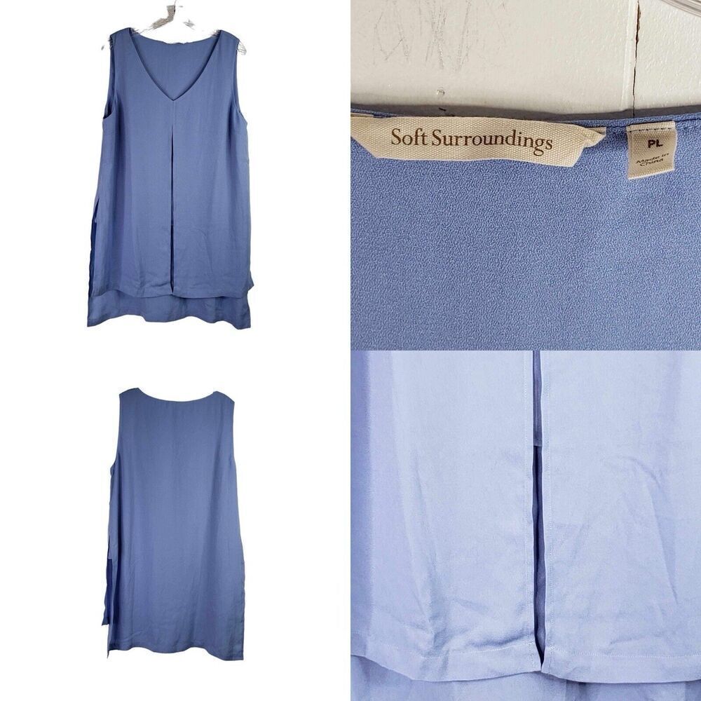 Soft Surroundings Blouse Tank Top Women’s Pl Large Petiteblue Sleeveless V-Neck